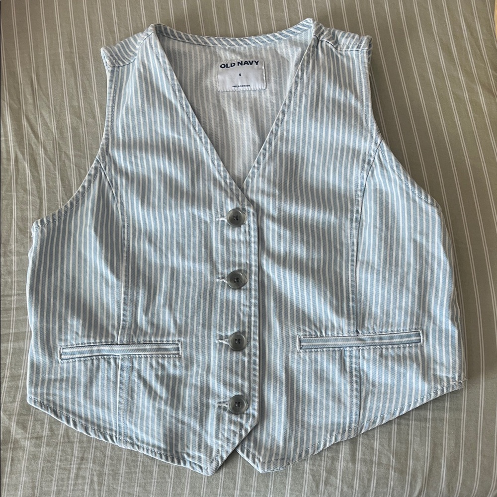 Old Navy Blue and White Button-Up Vest